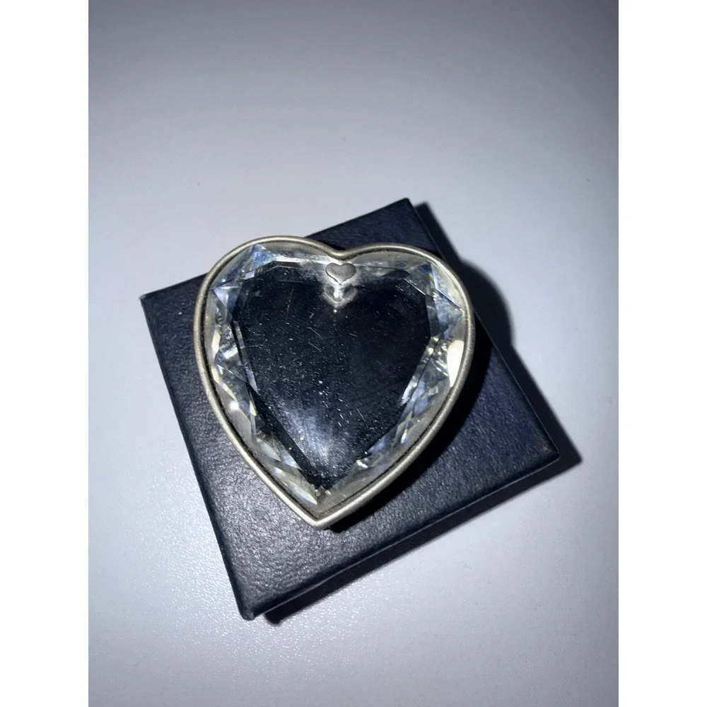 Pewter Tone‎ Finish Hinged Lid Heart Jewelry Trinket Box Mini Crystal Heart Top